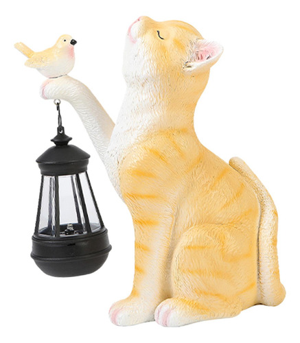 Estatua De Gato Con Luz Solar Para Jardín Al Aire Libre,