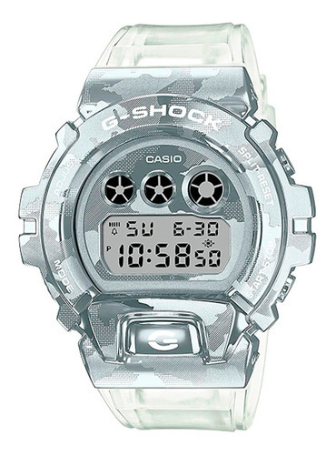 Reloj pulsera digital Casio Gm-6900scm-1dr con correa de resina color blanco - fondo gris