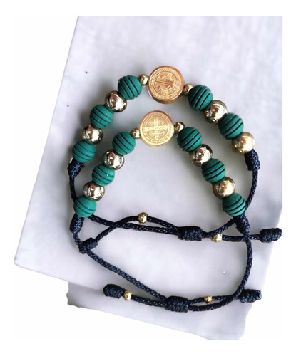 Pulsera De Protección San Benito Parejas Dorado Y Verde