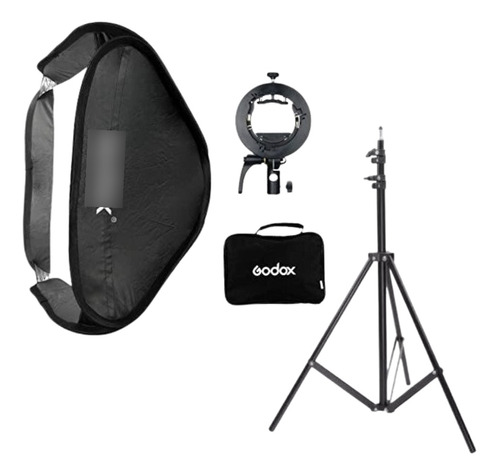 Kit Softbox Para Flash Difusor Godox 80x80cm S2 Grid + Stand