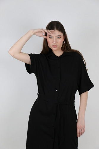 Vestido Lino Camisero Negro
