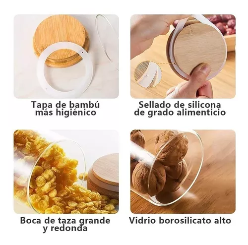 Contenedores De Vidrio Con Tapa De Bambú Para Cocina, 5 Pzs