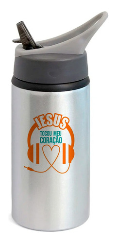 Garrafa Squeeze Bico Grande Jesus  Tocou  Meu  Coracao