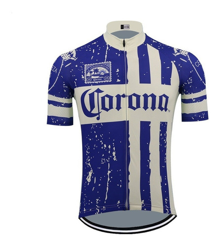 Tricota Polera Ciclismo Corta Cerveza Manga Corta Azul