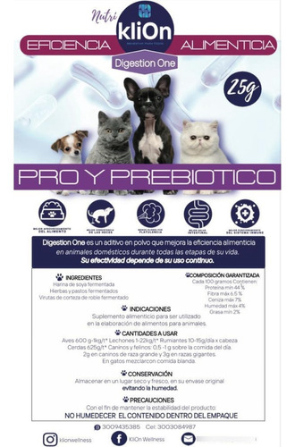Pro + Prebiótico En Polvo Para Mascotas Digestion One 25g