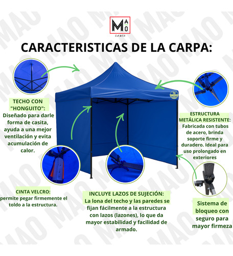 Carpa Toldo 3x3 Medida Con Paredes Plegable Color Azul