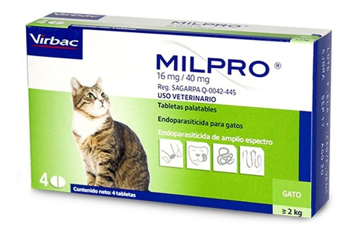 Milpro Antiparasitario Interno Gato + De 2kg X4 Comprimidos