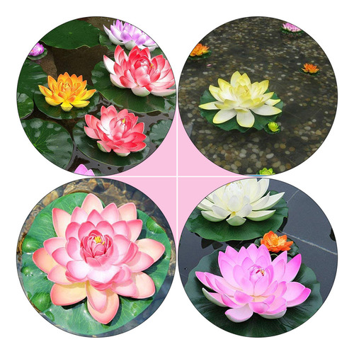 Flores De Loto Flotantes, Hojas De Loto Artificiales, 6 Unid