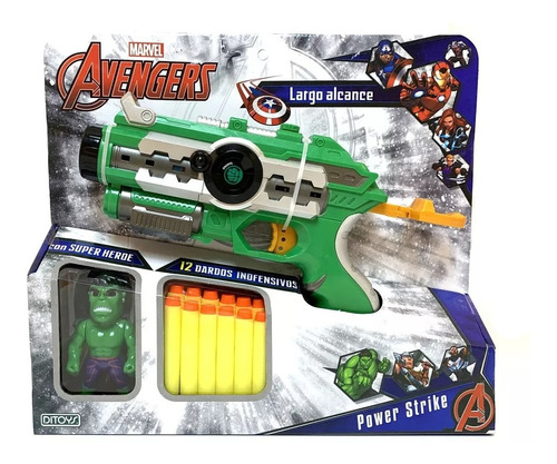 Pistola Power Strike Avengers Lanza Dardos Con Figura Ditoys