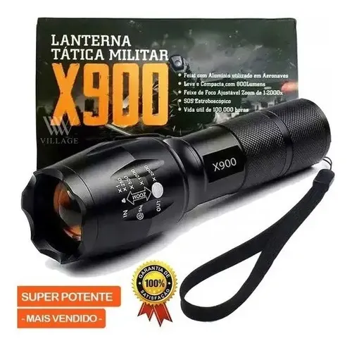 Lanterna X900 Tatica Militar Led C/ Bateria Recarregavel Cor da