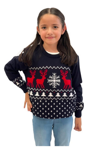 Imagen 3 de 6 de Sueter Navideño / Ugly Sweater Niños Con Renos Y Pinitos