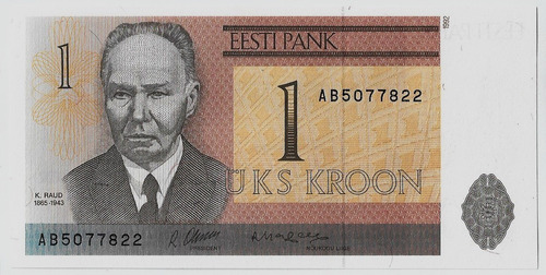 Fk Billete Estonia 1 Kroon P 69a 1992 Sin Circular