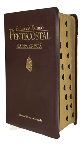 Biblia De Estudo Pentecostal Média Marrom Com Harpa Com Índice Luxo