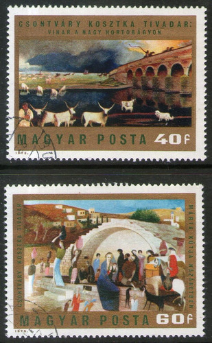 Hungría 2 Sellos Usados Pinturas: María En Nazaret Año 1973 