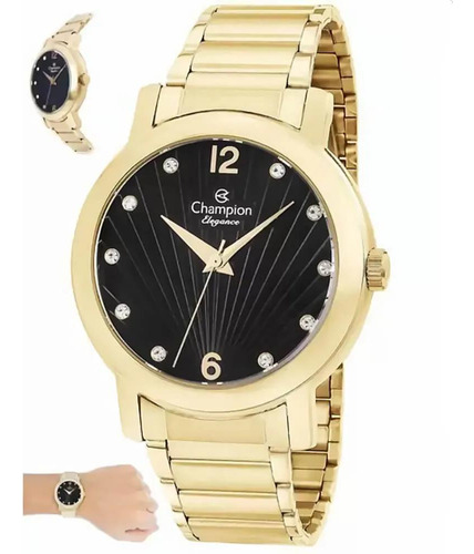 Relógio Champion Dourado Feminino - Cn25869k 40mm 5atm