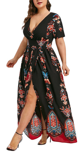 Vestido De Mujer Plus Size Fashion Butterfly Print V-neck Sh