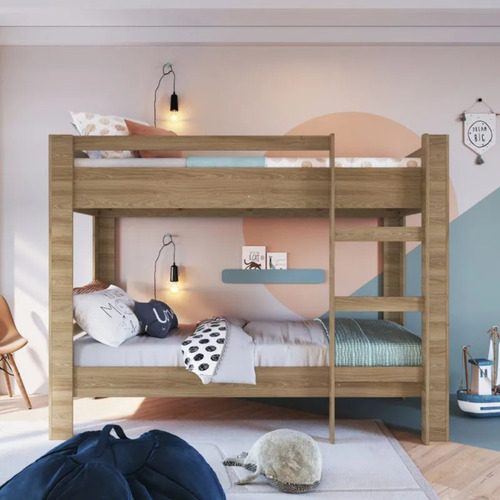 Beliche Infantil com Grade de Proteção e Escada Slim Aveiro Oak Marrom BI020AVAV - Completa Móveis