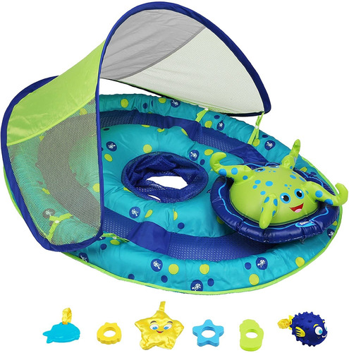 Flotador Primavera Con Toldo De Swimways, Pulpo, 8 , Verde