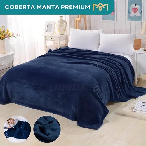 Coberta Manta Soft Casal Microfibra Mantinha Veludo Antialérgica Quentinha Premium Cor Azul Marinho  Liso