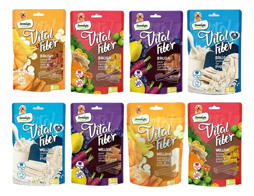 Pack 8 Snack Vital Fiber Barritas Y Cepillos Para Perro