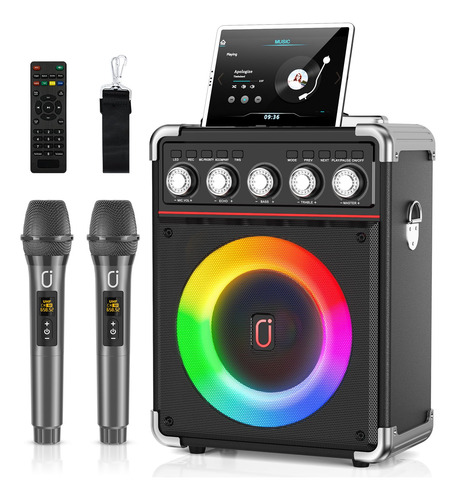 Máquina De Karaoke Hwwr Portátil Con 2 Micrófonos Bluetooth
