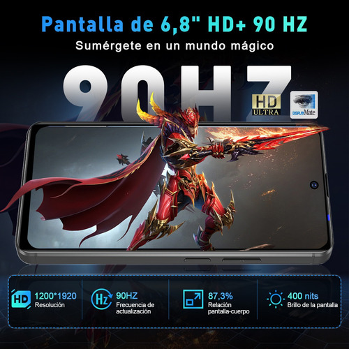 Teléfono Celular Negro Y10 Dual Sim 256 Gb + 12 Gb Ram 6.8 Pulgadas Android 14 Full Hd 4g Carga Rápida 6500 Mah With Facial And Huella Con Gps Bluetoo
