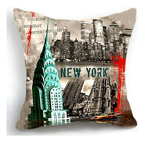 Itfro Retro Vintage New York City Algodón De Lino Decorativo