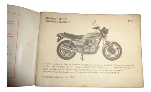 Honda Cb 750 F 1981 Manual De Propietario (Usado)