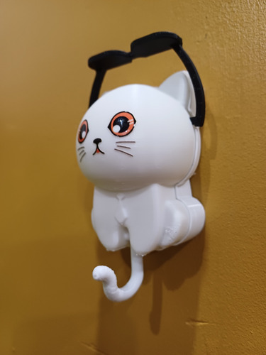 Porta Llaves Gato Cool Movimiento Lentes Deco Gatito Top Blanco