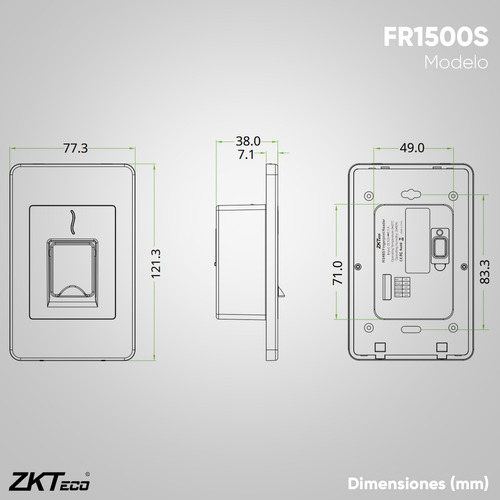 Zkteco Lector Esclavo Modelo Fr1500s De Huella Bio Id Tarjetas Id 125 Khz / Ip65 / Comunicación Rs-485 Y Led Indicador De Estado / Compatible Con Paneles Inbio
