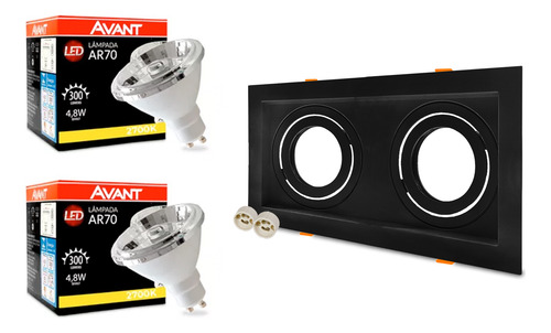 Spot Duplo De Embutir Ar70 + Lâmpada Led Ar70 4,8w