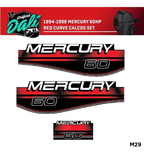 Calcos Outboards Mercury 60 Hp 1994 -1998 Red Curve M 29