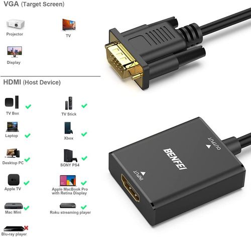 Adaptador Hdmi A Vga Hembra A Macho Con Conec De Audio 3,5mm