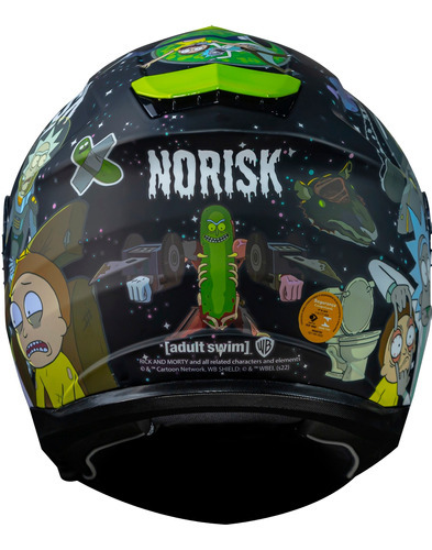 Casco Norisk Strada Rick and Morty con visera, color negro, diseño de Ricky and Morty, talla 61/62
