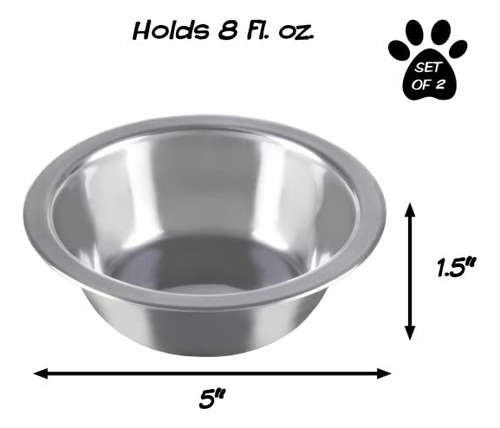 Juego De 2 Tazones De Acero Inoxidable Para Mascotas 240 Ml