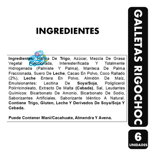 Galletas Rigochoc Coco Más Tableta Sabor Chocolate - Pack 6u