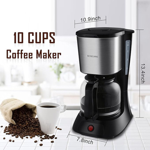 Boscare Cafetera Compacta 10 Tazas Con Filtro Reutilizable