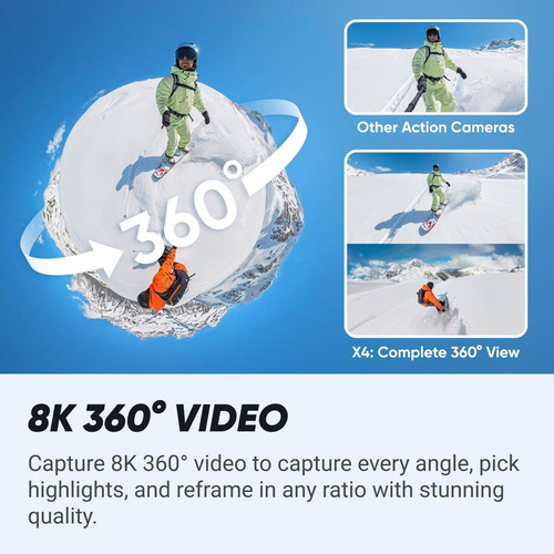 Kit De Snowboard Insta360 X4 Cámara De Acción 360 De 8k, 4k,