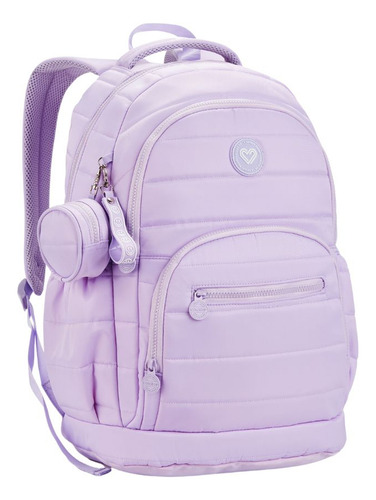 Mochila Juvenil Matelassê Porta Moeda Chaveiro Feminina Cor Roxo