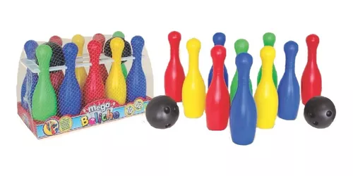 Jogo De Boliche Grande Brinquedo Com 10 Pinos 30cm 2 Bolas