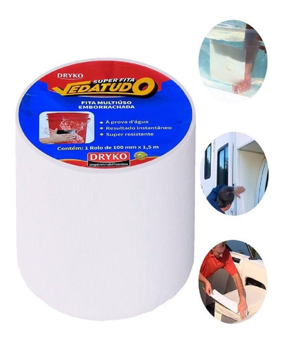 Fita Adesiva Reparadora P/ Uso Geral 100 Mm X 1,5m Vedatudo Cor Branco