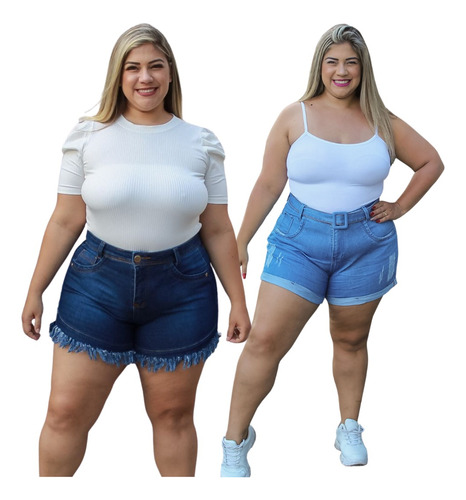 Kit 2 Shorts Feminino Jeans Com Lycra Roupa Plus Size