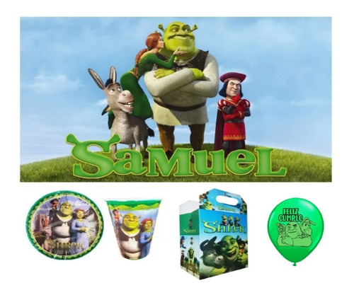 Shrek Kit 20 Niños Niñas Lona Personalizada Shrek Burro