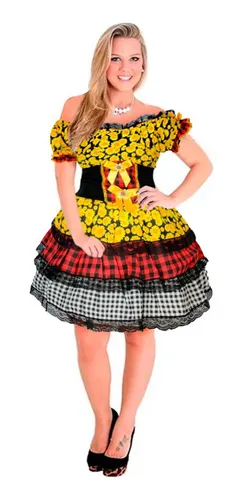 Vestido Festa Junina Moderno Espartilho Quadrilha Look 2023