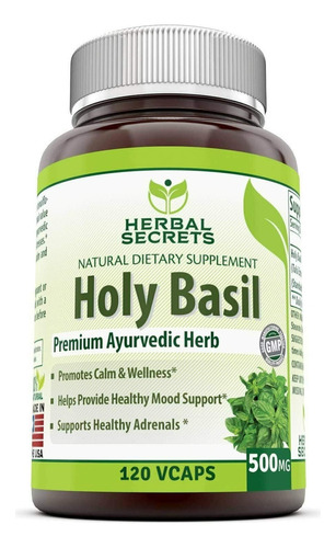 Herbal Secrets Holy Basil Albahaca Santa 500mg 120 Cáps Sabor Sin Sabor