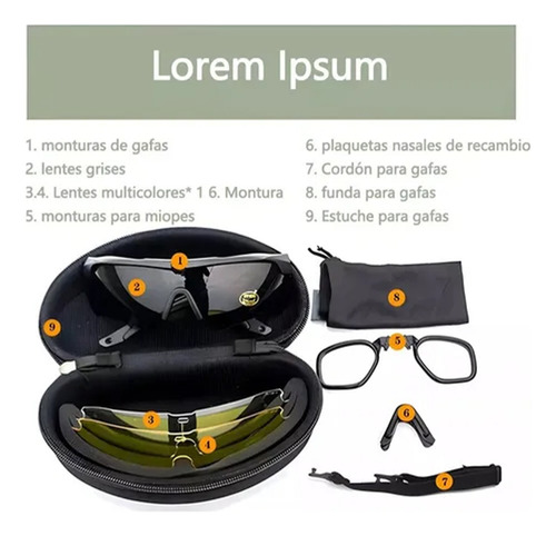 3 Lentes Tácticas Militares Mica Y Accesorios Color Del Armazón Negro