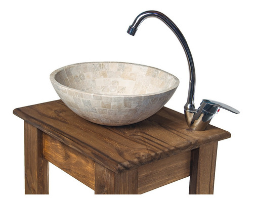 Imagen 2 de 5 de Set Unico Bacha Travertino Griferia Vanitory 40cm Baño Sfo