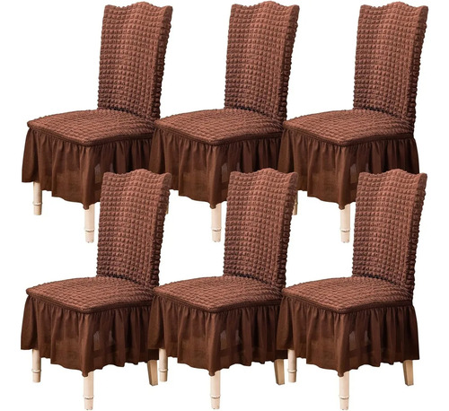 6 Pzas Fundas Elástica Protectora De Silla Comedor Marrón Geométrico