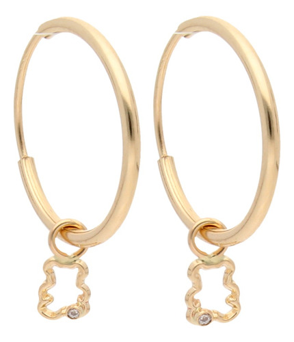 Arracadas Aretes Tubulares 14.2mm Oro 14k Con Dijes De Oso