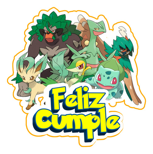 Set Globos+ Banderin+toppers Pokémon Planta Feliz Cumpleaños Verde Tipo Planta Feliz Cumple